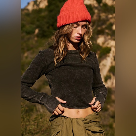 FP Movement by Free People Tops - Free people Black Ribbed Long Sleeve Baby Tee extra small only
